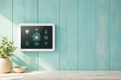 Smart Home Panel on Turquoise Wood Wall