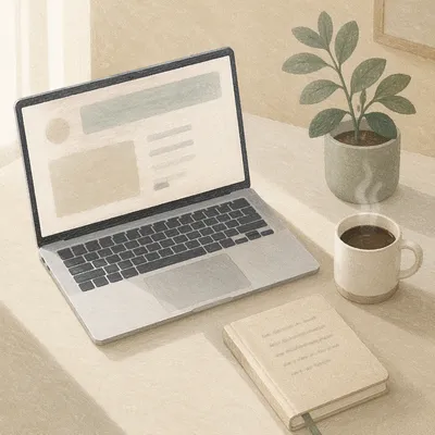 Minimal Laptop and Coffee Desk Workspace