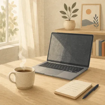 Minimal Laptop and Coffee Desk Workspace