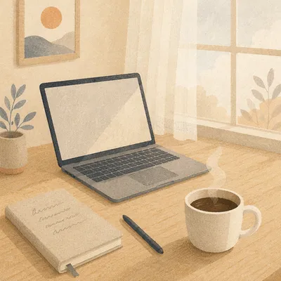 Minimal Laptop and Coffee Desk Workspace