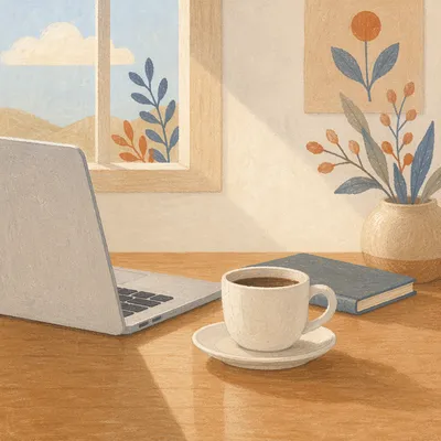 Minimal Laptop and Coffee Desk Scene