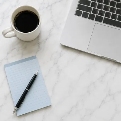 Minimal Laptop and Coffee Desk Flat Lay