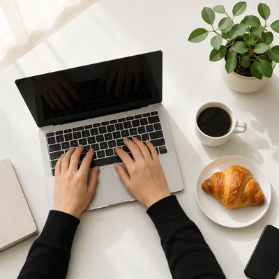 Minimal Laptop and Coffee Desk Scene