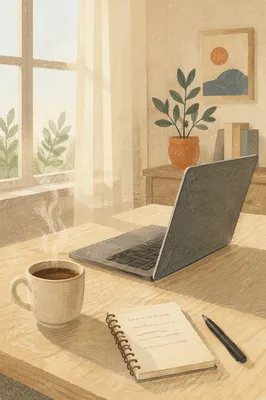 Minimal Laptop and Coffee Desk Workspace