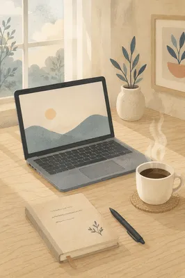 Minimal Laptop and Coffee Desk Workspace