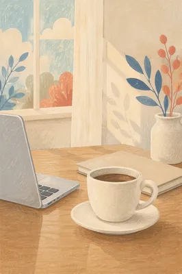 Minimal Laptop and Coffee Desk Scene