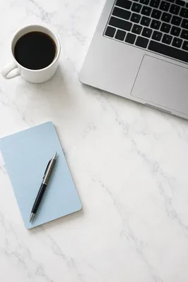 Minimal Laptop and Coffee Desk Flat Lay