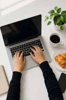 Minimal Laptop and Coffee Desk Workspace