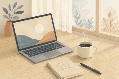 Minimal Laptop and Coffee Desk Workspace
