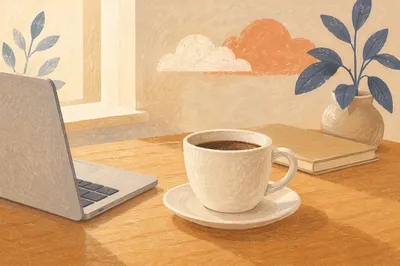 Minimal Laptop and Coffee Desk Workspace
