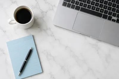 Minimal Laptop and Coffee Desk Workspace