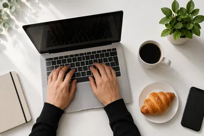 Minimal Laptop and Coffee Desk Workspace