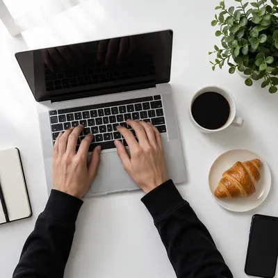 Minimal Laptop and Coffee Desk Workspace