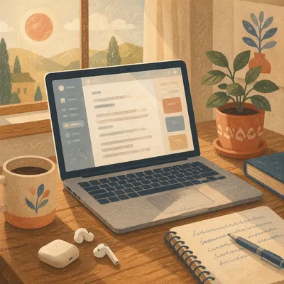 Laptop with Bible App on Desk