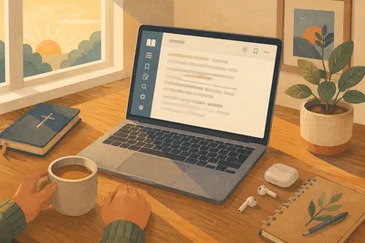 Morning Bible App Study on Laptop