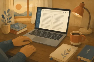 Laptop Bible App on Quiet Desk