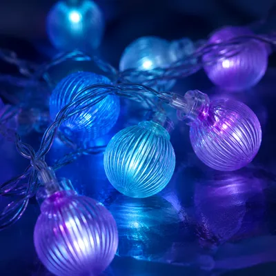 Neon Blue LED Globe Lights Closeup