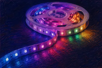 Neon LED Strip on Dark Tabletop