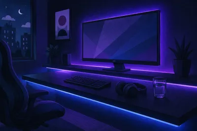 Neon Purple Blue LED Desk Corner