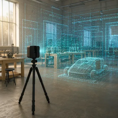 Lidar Scanner Mapping Futuristic Workshop Space