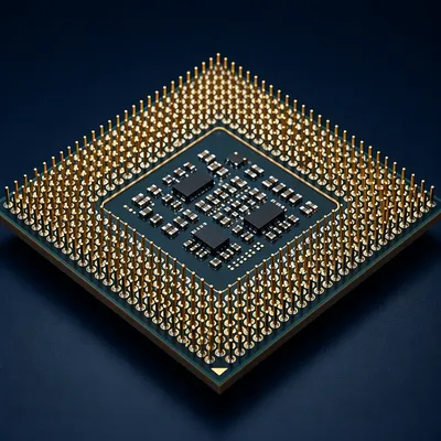 Macro Microchip with Gold Circuit Pins