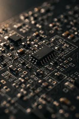 Macro Microchip Detail on Dark Circuit Board