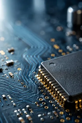 Macro Microchip Surface with Gold Circuit Detail