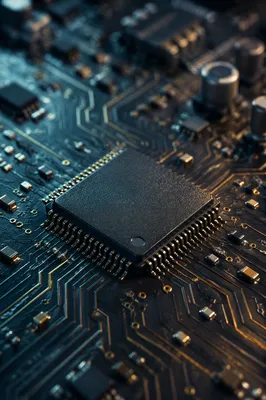 Macro Microchip on Dark Circuit Board