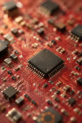 Red Circuit Board Macro Microchip Detail