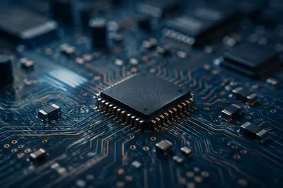 Macro Microchip Detail on Circuit Board