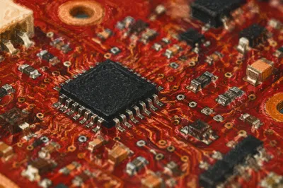 Macro Red Circuit Board Microchip Detail