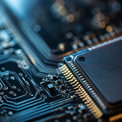Macro Microchip Surface with Gold Contacts