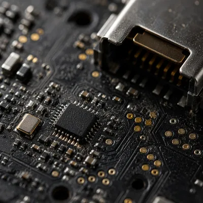 Macro Close-Up of Microchip Circuit Board
