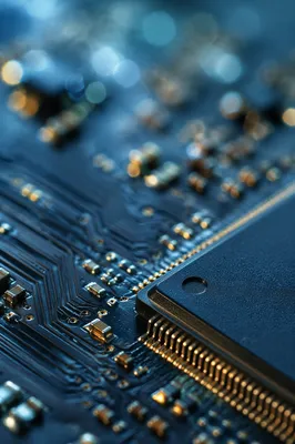 Macro Microchip Surface with Gold Circuit Detail