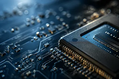 Extreme Macro Microchip on Circuit Board