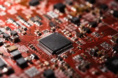 Red Circuit Board Macro Microchip Detail