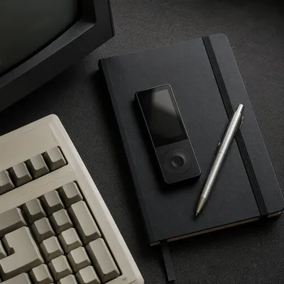 Retro Desktop Workspace with Vintage Keyboard