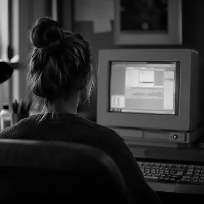 Nostalgic Workspace With Vintage CRT Computer