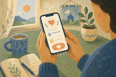 Online Giving App on Phone at Home