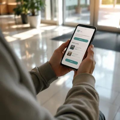 Online Giving App on Smartphone in Lobby