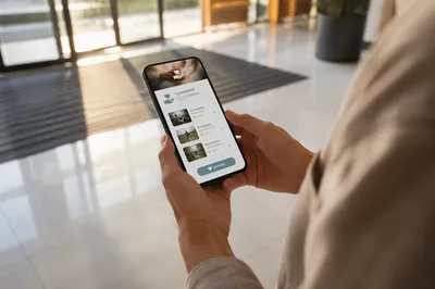 Online Giving App on Smartphone in Lobby
