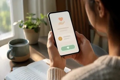 Online Giving App on Smartphone at Home
