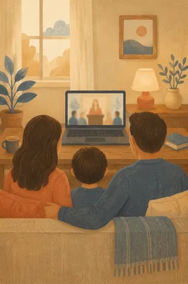 Family Watching Laptop Together at Home