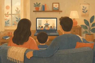 Family Watching Laptop Together at Home