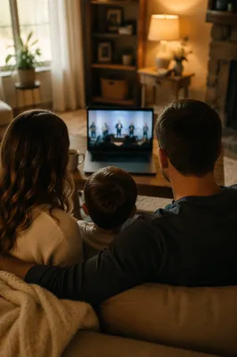 Family Watching Laptop Together at Home