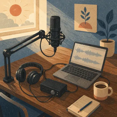 Calm Podcast Recording Desk with Microphone