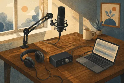 Calm Podcast Recording Desk Setup
