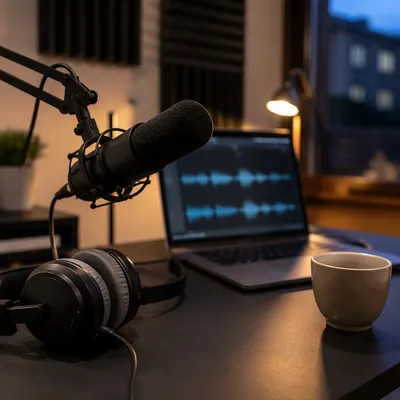 Podcast Recording Setup on Modern Desk