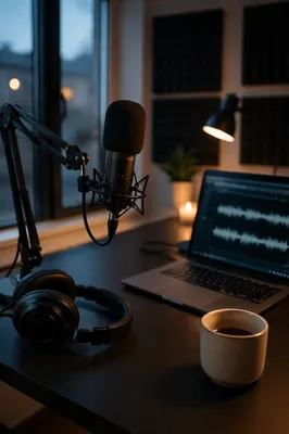 Podcast Recording Setup on Charcoal Desk