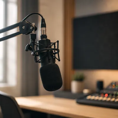 Church Podcast Microphone in Quiet Studio